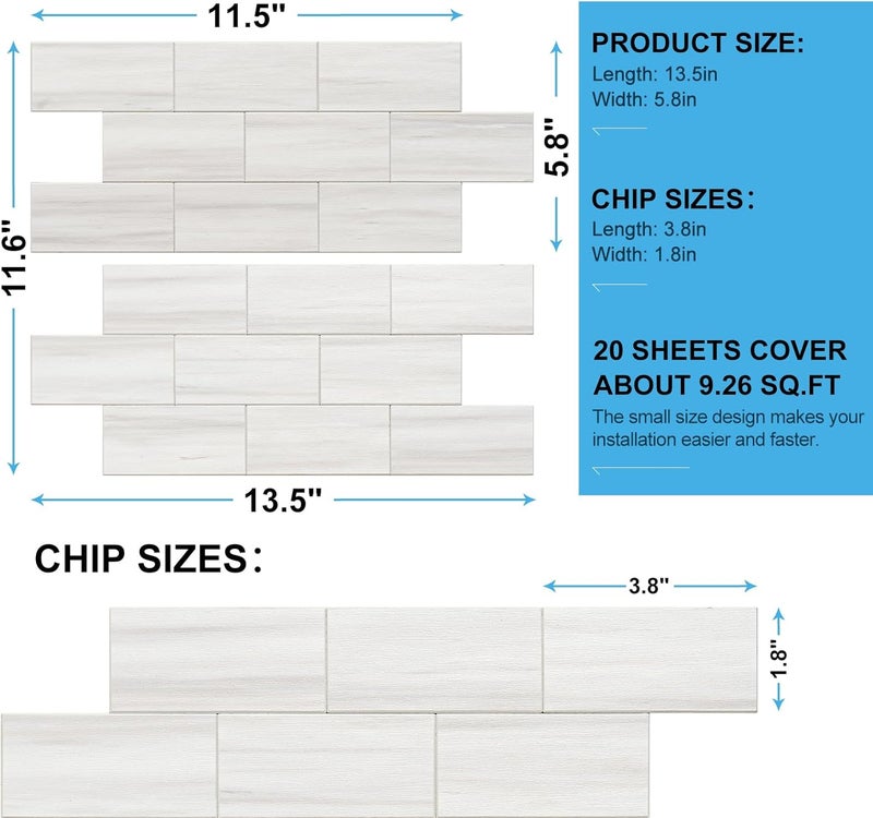 V-MOZZA Peel and Stick Backsplash, 20-Sheet Peel and Stick Wall Tiles 13.5" x 5.8" PVC Subway Tile Stick on Backsplash for Kitchen Fireplace (Italian White Marble) - Image 5